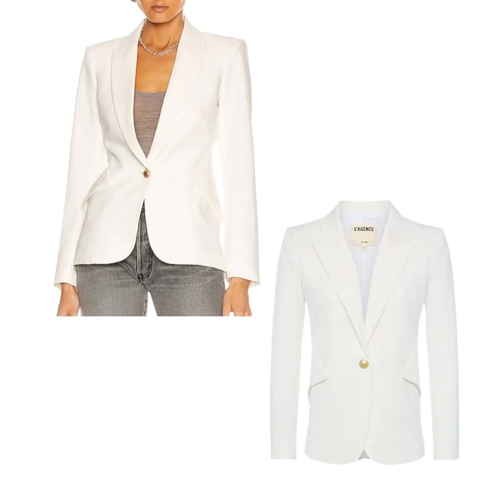 L'Agence, Women's 'Chamberlain' Blazer Single-Breasted Jacket Fitted, White SZ 0